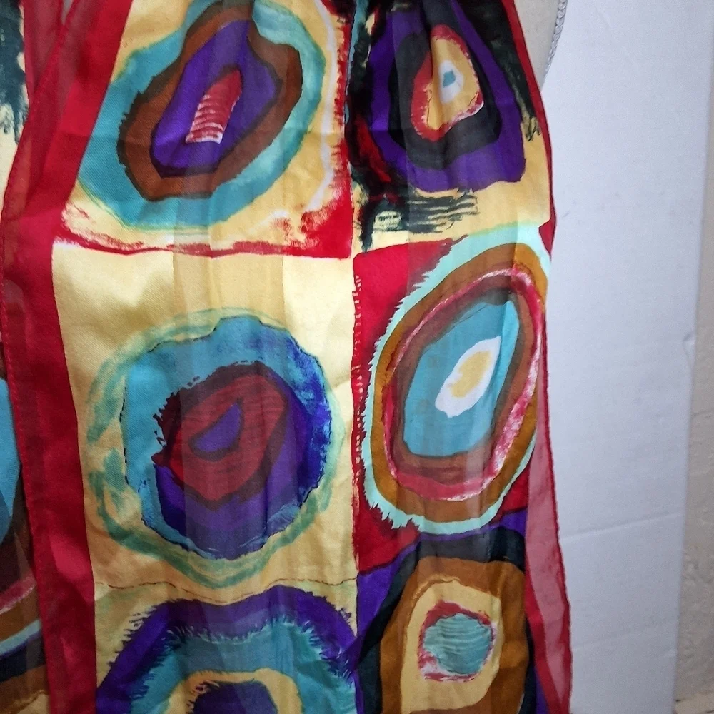 Elaine Gold  Vintage Modernist Design Oblong Silk Colorful Circles Scarf/ Wrap